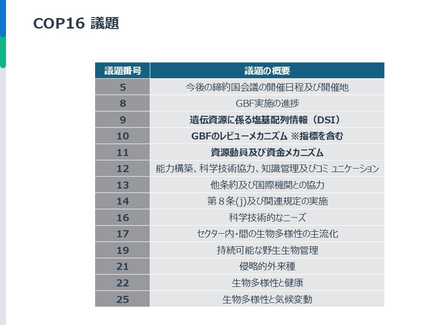 COP16の議題